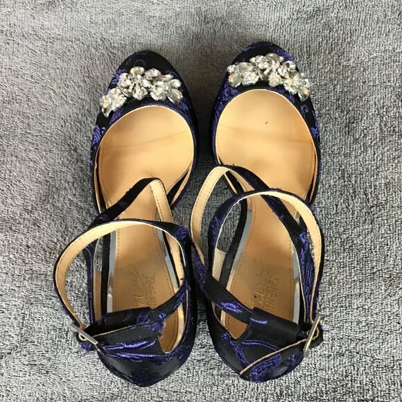 Jewel by Badgley Mischka Blue Floral Pumps Women's Sz 8 Rhinestone Strappy Party - Picture 11 of 14